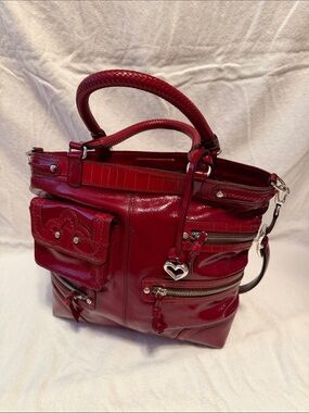 Brighton Women's Maroon Patent Leather Satchel Handbag